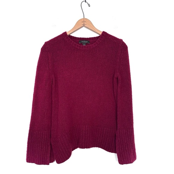 Ann Taylor Bucle Knit Cashmere Sweater Burgundy Size Medium - Picture 2 of 6